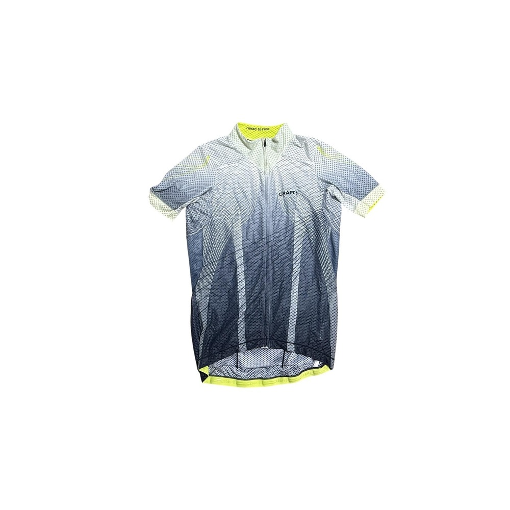 Craft Cycling Jersey Mens Small Blue Yellow Full Zip Mesh Pockets Breathable